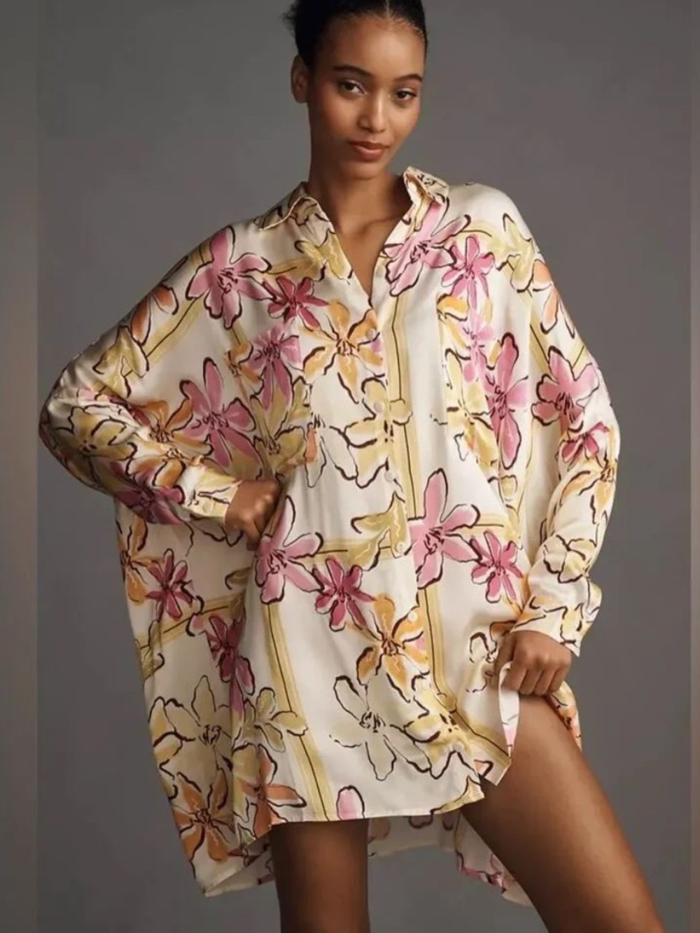 Corey Lynn Calter Pink & Cream Floral Button-Front Blouse Top Maximalism